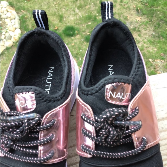 Nautica Kids Girls Pink/Black Metallic Sneaker  Athletic Running Shoes Sz 2 - Picture 8 of 14